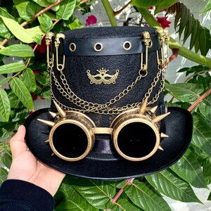Steampunk Top Hat Metallic Scientist Time Traveler Halloween Costume Cosplay Hat